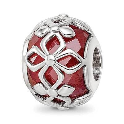 Red CZ Floral Bead Sterling Silver Rhodium-plated QRS4163, MPN: QRS4163,