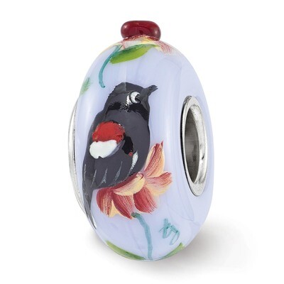 Blue Bye Bye Blackbird Fenton Glass Bead Sterling Silver QRS3691, MPN: QRS3691, 19727656735
