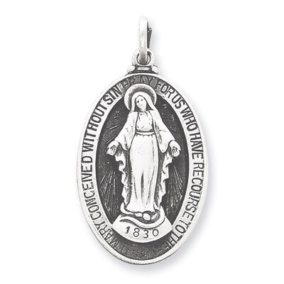 Miraculous Medal Antiqued Sterling Silver QC5523, MPN: QC5523, 191101183102