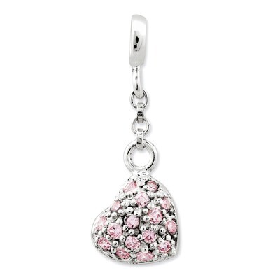 Pink Diamond Puffed Heart 1/2 inch Dangle Enhancer Sterling Silver QN141, MPN: QN141, 191101279133