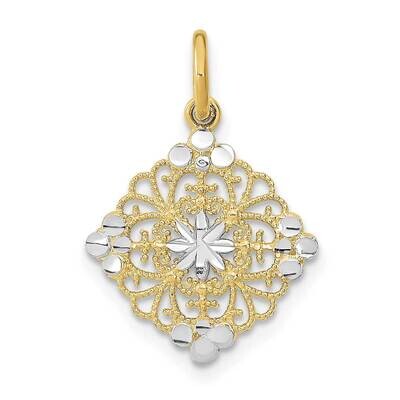 Rhodium and Diamond-Cut Filigree Medallion Charm 10k Gold 10K9506, MPN: 10K9506,