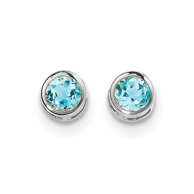5mm Bezel Blue Topaz Stud Earrings 14k white Gold XBE264, MPN: XBE264, 191101433573