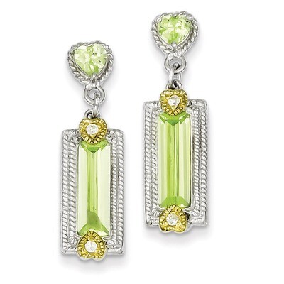 Vermeil Light Green Diamond Post Earrings Sterling Silver QE5209, MPN: QE5209, 191101189067