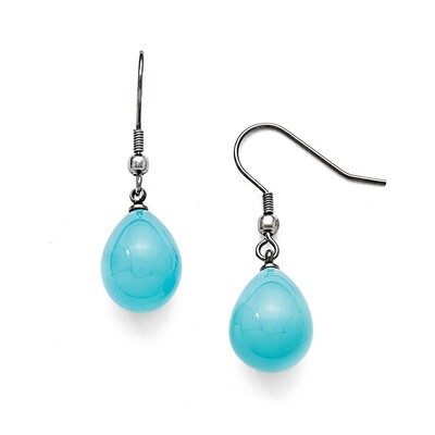 Blue Shell Bead Polished Dangle Earrings - Stainless Steel SRE811 by Chisel, MPN: SRE811, 191101382…