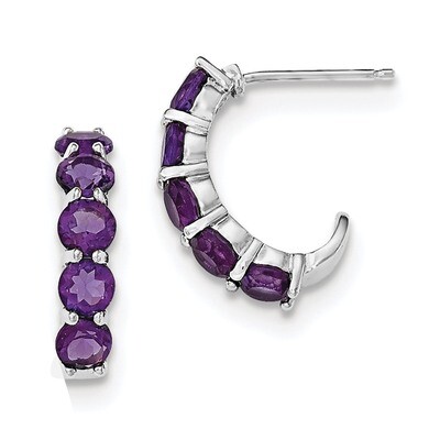 Amethyst J-Hoop Earrings Sterling Silver Rhodium-plated QE12615AM, MPN: QE12615AM, 191101038914