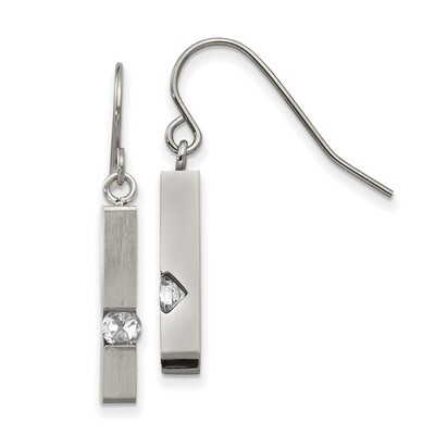 CZ Shepherd Hook Earrings Stainless Steel Brushed and Polished SRE1257 by Chisel, MPN: SRE1257, 191…
