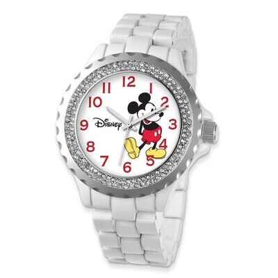 Disney White Band with Crystal Bezel Mickey Mouse Watch Adult Size XWA4391, MPN: XWA4391, 843231067…