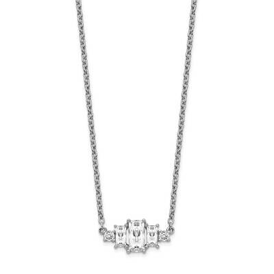 Emerald-cut CZ Diamond Bar 18 Inch Necklace Sterling Silver Rhodium Plated QCM1422-18, MPN: QCM1422…
