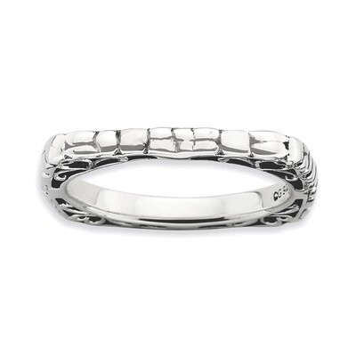 Antiqued Square Ring Sterling Silver Polished QSK772-6