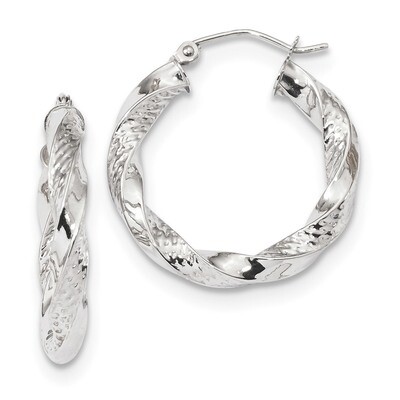Polished &amp; Textured Twist Hoop Earrings 10k White Gold 10TC404W, MPN: 10TC404W, 191101344404