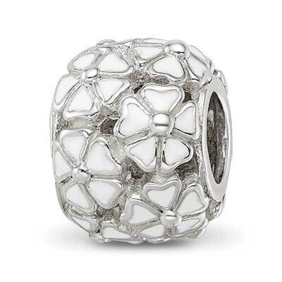 White Enamel Floral Bead Sterling Silver QRS4231, MPN: QRS4231,