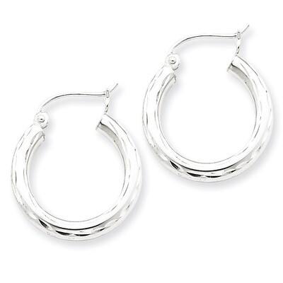 3.00mm Diamond-cut Hoop Earrings Sterling Silver Rhodium-plated QE3543, MPN: QE3543, 883957927275