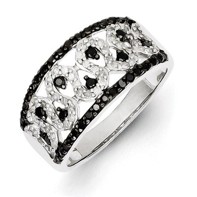 Black and White Diamond Cigar Band Sterling Silver QR3307, MPN: QR3307, 883957245324