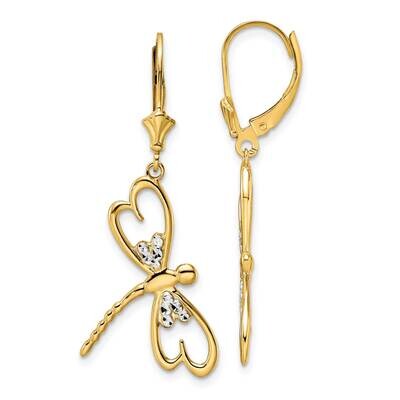 Dragonfly Leverback Earrings 14k Gold &amp; White Rhodium Diamond-Cut TM798, MPN: TM798, 191101801334