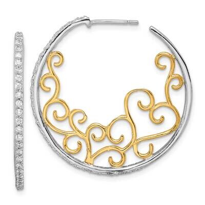 Cheryl M Ss Rhodium &amp; Gold-Plated Swirl Design CZ Diamond Hoop Earrings QCM1466, MPN: QCM1466, 8839…