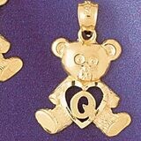 Dazzlers Jewelry Initial Q Teddy Bear Pendant Necklace Charm Bracelet in Yellow, White or Rose Gold…