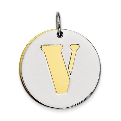Initial V Double Plate Round Charm Sterling Silver QC7910V, MPN: QC7910V,