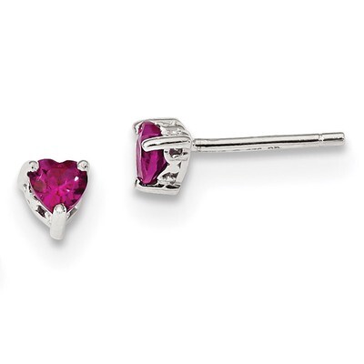 4mm Heart Created Ruby Post Earrings Sterling Silver QBE27JUL, MPN: QBE27JUL, 883957180618