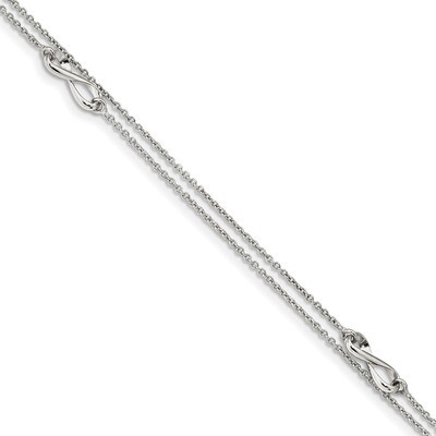 2-Strand with 1 inch Extender Infinity Anklet Sterling Silver Rhodium-plated QG4209-9, MPN: QG4209-…