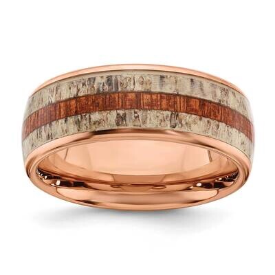 Rose Ip with Wood and Antler Inlay 8mm Band Stainless Steel Polished SR665-10, MPN: SR665, 19110187…