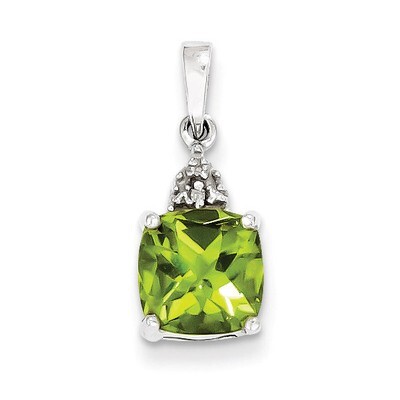 Peridot &amp; Diamond Pendant Sterling Silver Rhodium QDX812, MPN: QDX812, 883957017037