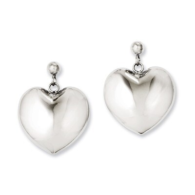 Polished Puff Heart Post Dangle Earrings - Stainless Steel SRE596 by Chisel, MPN: SRE596, 191101645…