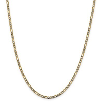 18 Inch 3.2mm Semi-solid Pave Figaro Chain 14k Gold &amp; Rhodium PWC080-18, MPN: PWC080-18, 8839571755…