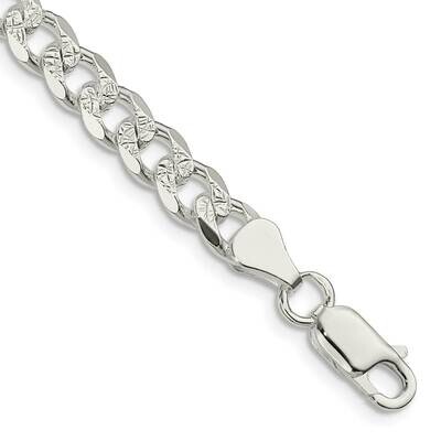 7mm Pave Curb Chain 9 Inch Sterling Silver QCF180-9, MPN: QCF180-9,