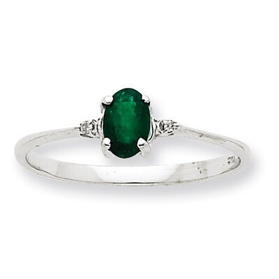 Polished Geniune Diamond &amp; Emerald Birthstone Ring 10k White Gold 10XBR218, MPN: 10XBR218, 19110109…