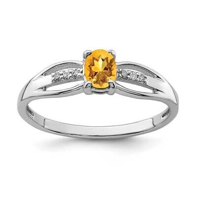 Diamond Citrine Ring Sterling Silver Rhodium Plated QR7064NOV, MPN: QR7064NOV, 883957228662