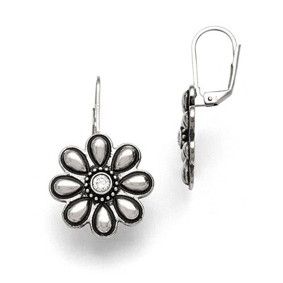 Polished Antiqued Synthetic Diamond Flower Earrings - Stainless Steel SRE748 by Chisel, MPN: SRE748…