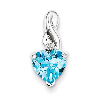 Lt Swiss Blue Topaz Heart Pendant Sterling Silver Rhodium-plated Diamond QP2964BT, MPN: QP2964BT, 8…