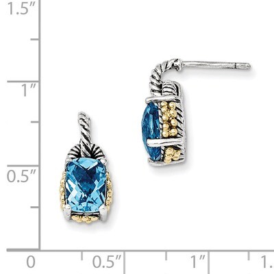 2.80 Sky Blue Topaz Earrings Sterling Silver &amp; 14k Gold QTC281, MPN: QTC281, 883957316086