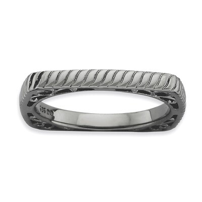 Black-Plate Square Ring Sterling Silver Polished QSK773-10