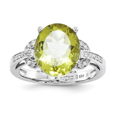 Oval Lemon Quartz &amp; Diamond Ring Sterling Silver QR3320LQ, MPN: QR3320LQ, 883957364339