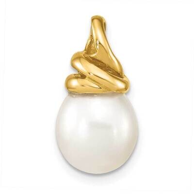 9-10mm White Rice Cultured Freshwater Pearl Pendant 14k Gold XF778, MPN: XF778,