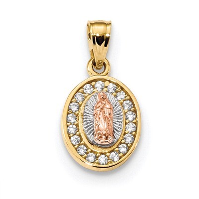 White Rhodium Diamond -cut Oval CZ Lady of Guadalupe Pendant 14k Two-Tone Gold K6345, MPN: K6345, 8…