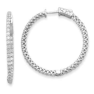 Diamond Round Hoop with Safety Clasp Earrings 14k White Gold XE2004WAA, MPN: XE2004WAA, 191101381126