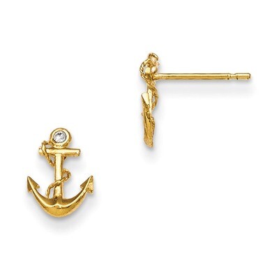 CZ Children&#39;S Anchor Post Earrings 14k Gold GK680, MPN: GK680, 191101361524