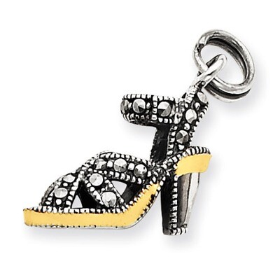 Yellow Enamel &amp; Marcasite Shoe Charm Sterling Silver QP1282