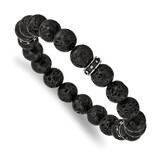 Black Enamel Lave Stone Beads Stretch Bracelet Stainless Steel Polished SRB2497, MPN: SRB2497, 1911…