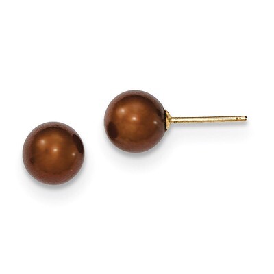 7-8mm Coffee Round Cultured Pearl Stud Earrings 14k Gold X70PC, MPN: X70PC, 191101433276