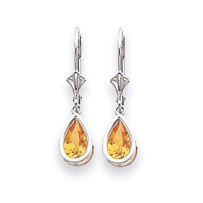 8x5mm Pear Citrine Leverback Earrings 14k White Gold XLB103WCI, MPN: XLB103WCI, 883957225906