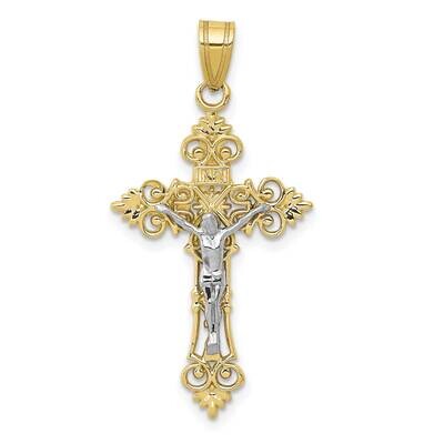 Two-Tone Medium Lacey-Edged Inri Crucifix Pendant 10k Gold 10C4387, MPN: 10C4387,