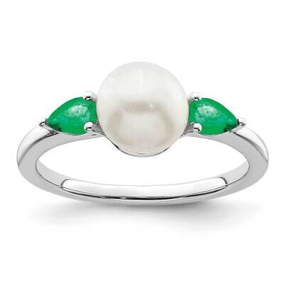 Cultured Freshwater Pearl and Emerald Ring 14k White Gold RM8094-EM-W, MPN: RM8094-EM-W,