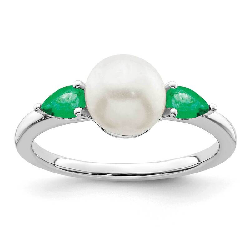 Cultured Freshwater Pearl and Emerald Ring 14k White Gold RM8094-EM-W