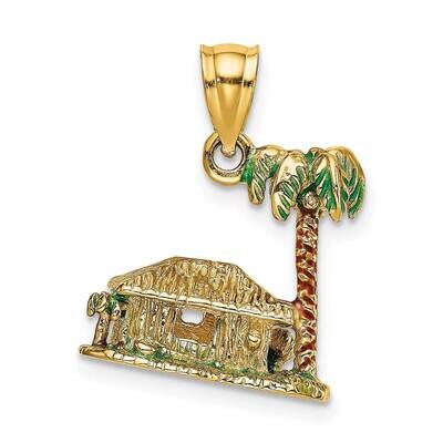 Enamel Palm Tree Hut Charm 14k Gold 3-D K6832, MPN: K6832, 637218125722