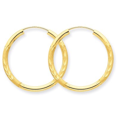 2mm Satin Diamond-cut Endless Hoop Earrings 14k Gold XY1178, MPN: XY1178, 883957299631