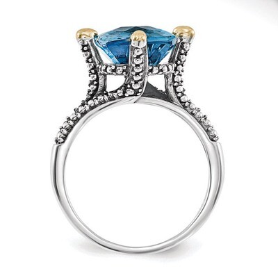 Light Swiss Blue Topaz Ring Sterling Silver &amp; 14k Gold QTC1308, MPN: QTC1308,