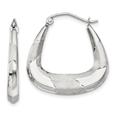 Polished Satin and Diamond -cut Hoop Earrings 14k white Gold TH780, MPN: TH780, 191101369247